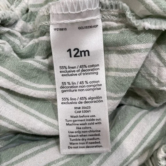 KIDS: Carter’s Just One You Baby Girls' Linen Striped Romper in Green - Picture 9 of 10